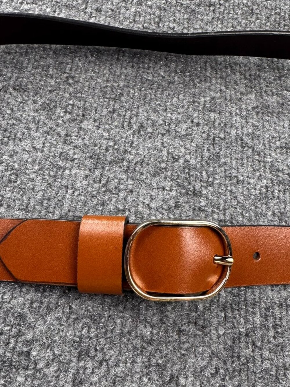 Halogen Cognac Brown Leather Trouser Belt Size L Gold Oval Buckle Minimalist
